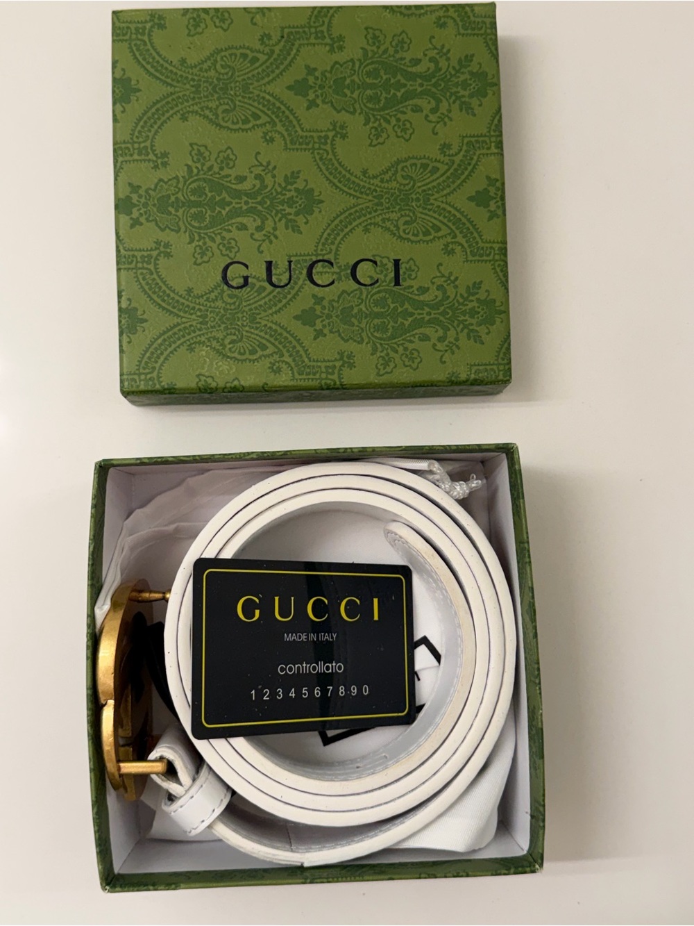 Gucci White Leather Green Red Web Interlocking GG Belt 80/32 Made in Italy - Picture 11 of 11